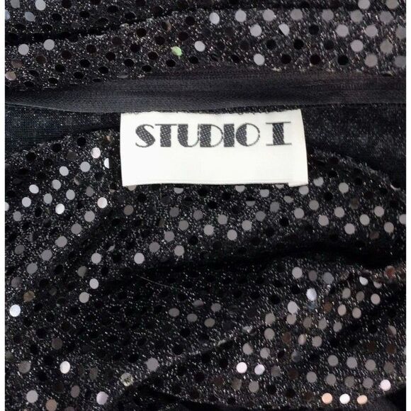 Vintage 80s Black High Shoulder Draped Deep V-Neck Sparkly Sequined Jumpsuit - Picture 10 of 10